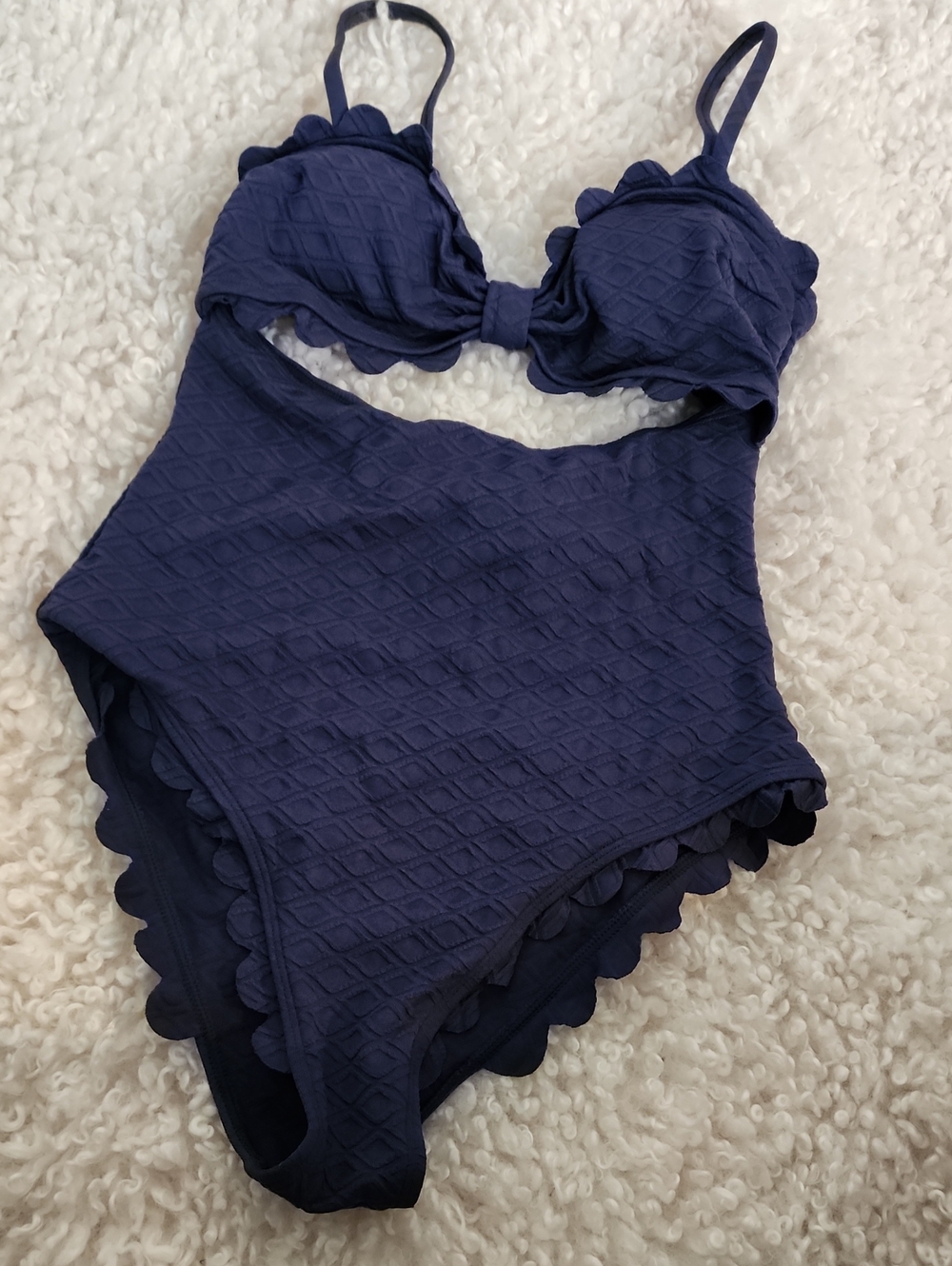 Scalloped Textured Dusty Navy 1 Piece Suit. Size S.  Cupshe. NWT